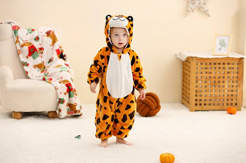 MICHLEY Halloween Baby Rompers Winter Kigurumi Hooded Flannel Toddler Infant Clothes Overall Bodysuits Jumpsuit Costume For Kid