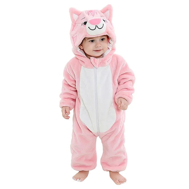 MICHLEY Halloween Baby Rompers Winter Kigurumi Hooded Flannel Toddler Infant Clothes Overall Bodysuits Jumpsuit Costume For Kid