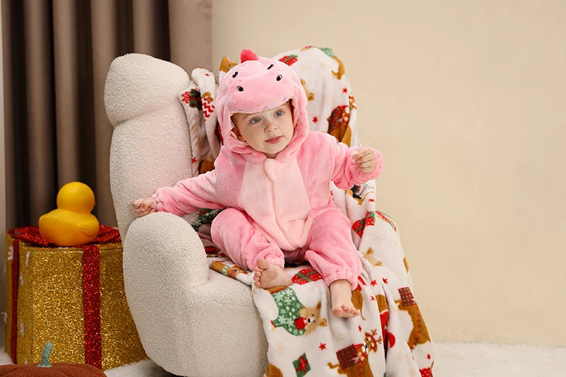 MICHLEY Halloween Baby Rompers Winter Kigurumi Hooded Flannel Toddler Infant Clothes Overall Bodysuits Jumpsuit Costume For Kid