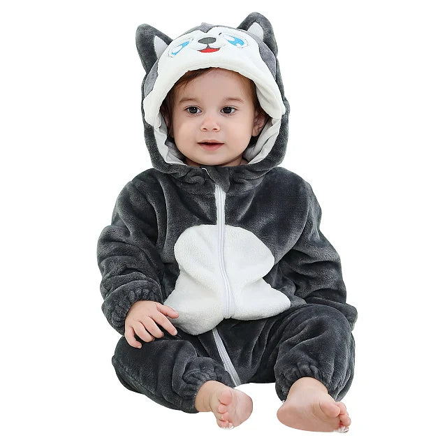 MICHLEY Halloween Baby Rompers Winter Kigurumi Hooded Flannel Toddler Infant Clothes Overall Bodysuits Jumpsuit Costume For Kid