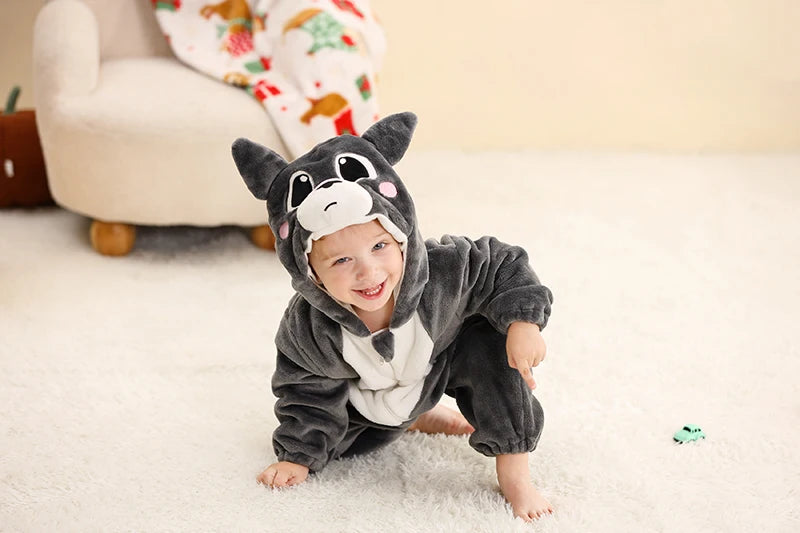 MICHLEY Halloween Baby Rompers Winter Kigurumi Hooded Flannel Toddler Infant Clothes Overall Bodysuits Jumpsuit Costume For Kid