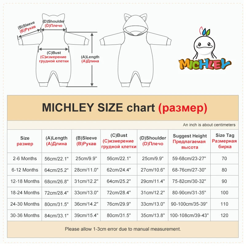 MICHLEY Halloween Baby Rompers Winter Kigurumi Hooded Flannel Toddler Infant Clothes Overall Bodysuits Jumpsuit Costume For Kid