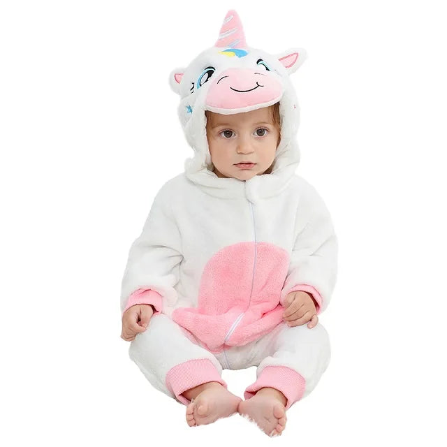 MICHLEY Halloween Baby Rompers Winter Kigurumi Hooded Flannel Toddler Infant Clothes Overall Bodysuits Jumpsuit Costume For Kid