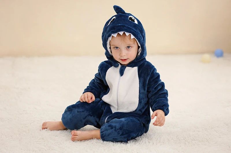 MICHLEY Halloween Baby Rompers Winter Kigurumi Hooded Flannel Toddler Infant Clothes Overall Bodysuits Jumpsuit Costume For Kid