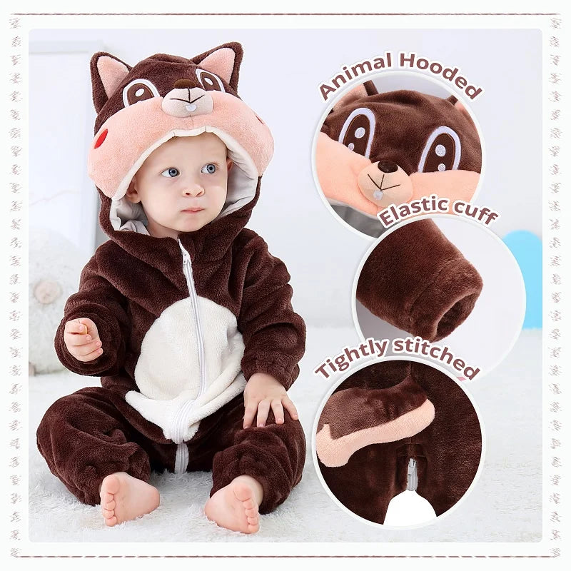 MICHLEY Halloween Baby Rompers Winter Kigurumi Hooded Flannel Toddler Infant Clothes Overall Bodysuits Jumpsuit Costume For Kid