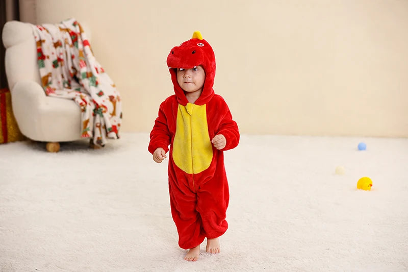 MICHLEY Halloween Baby Rompers Winter Kigurumi Hooded Flannel Toddler Infant Clothes Overall Bodysuits Jumpsuit Costume For Kid