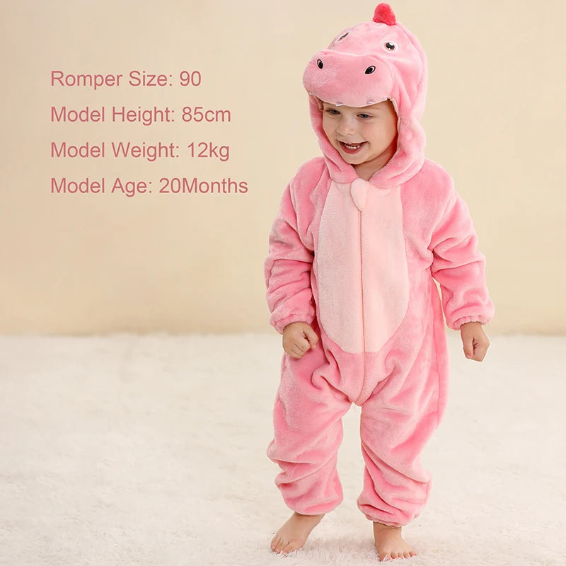 MICHLEY Halloween Baby Rompers Winter Kigurumi Hooded Flannel Toddler Infant Clothes Overall Bodysuits Jumpsuit Costume For Kid