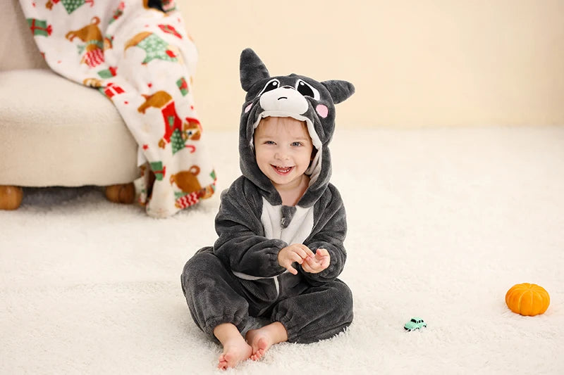 MICHLEY Halloween Baby Rompers Winter Kigurumi Hooded Flannel Toddler Infant Clothes Overall Bodysuits Jumpsuit Costume For Kid