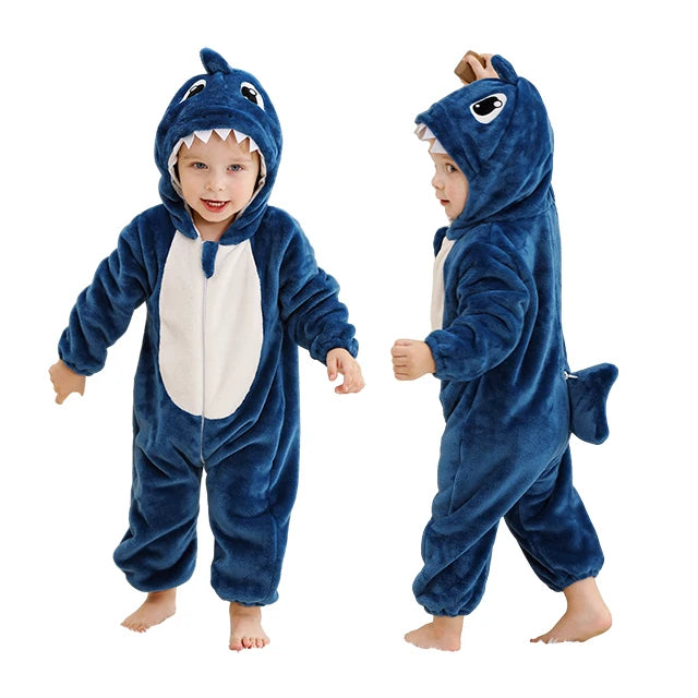 MICHLEY Halloween Baby Rompers Winter Kigurumi Hooded Flannel Toddler Infant Clothes Overall Bodysuits Jumpsuit Costume For Kid