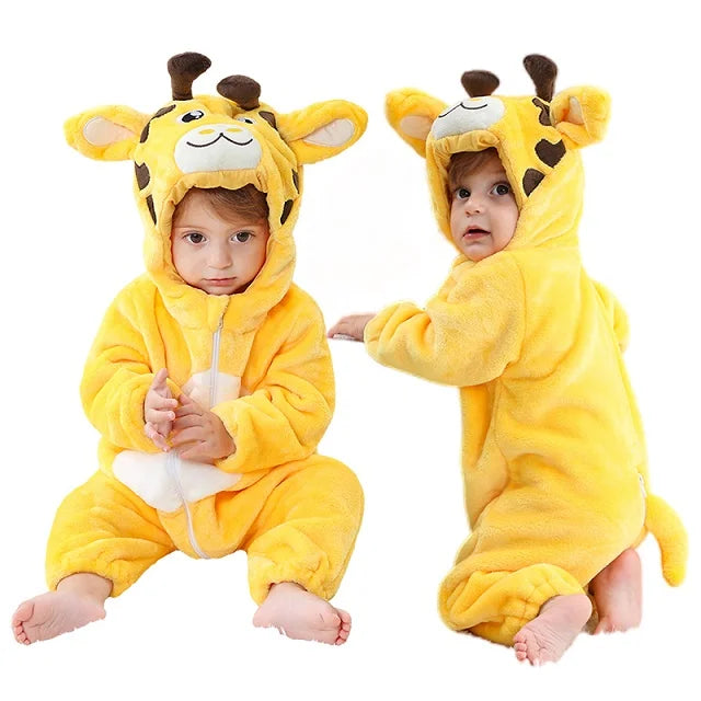 MICHLEY Halloween Baby Rompers Winter Kigurumi Hooded Flannel Toddler Infant Clothes Overall Bodysuits Jumpsuit Costume For Kid