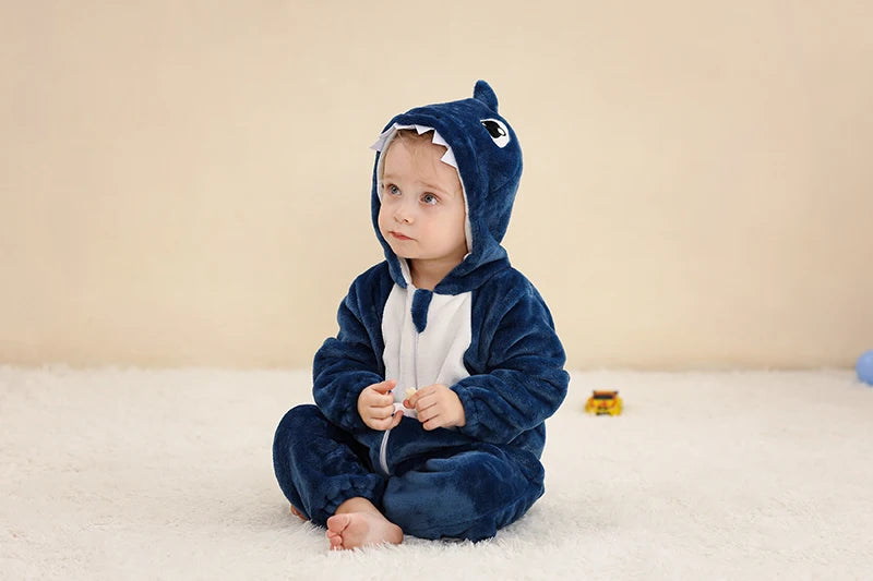 MICHLEY Halloween Baby Rompers Winter Kigurumi Hooded Flannel Toddler Infant Clothes Overall Bodysuits Jumpsuit Costume For Kid