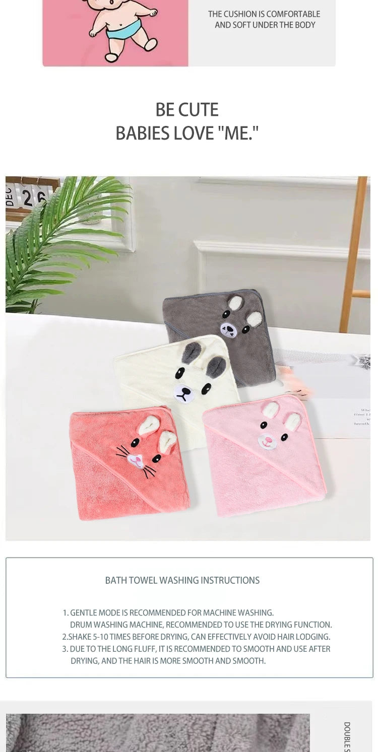 CuteCartoon Animals SoftCoral Velvet Absorbent Quick-Dry SimPle Style Bath Towel Daily Entertainment Dry