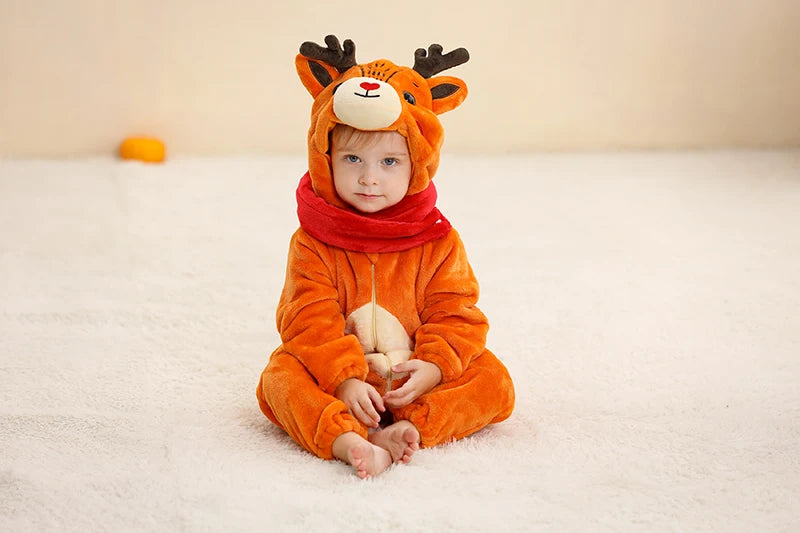 MICHLEY Halloween Baby Rompers Winter Kigurumi Hooded Flannel Toddler Infant Clothes Overall Bodysuits Jumpsuit Costume For Kid