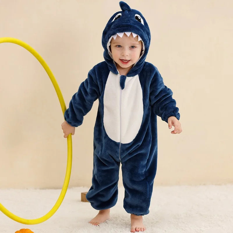 MICHLEY Halloween Baby Rompers Winter Kigurumi Hooded Flannel Toddler Infant Clothes Overall Bodysuits Jumpsuit Costume For Kid