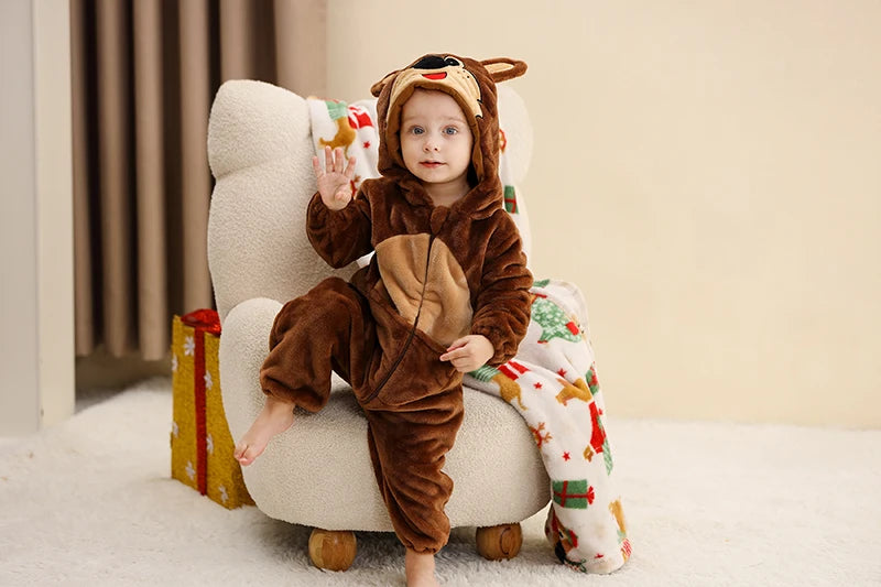 MICHLEY Halloween Baby Rompers Winter Kigurumi Hooded Flannel Toddler Infant Clothes Overall Bodysuits Jumpsuit Costume For Kid