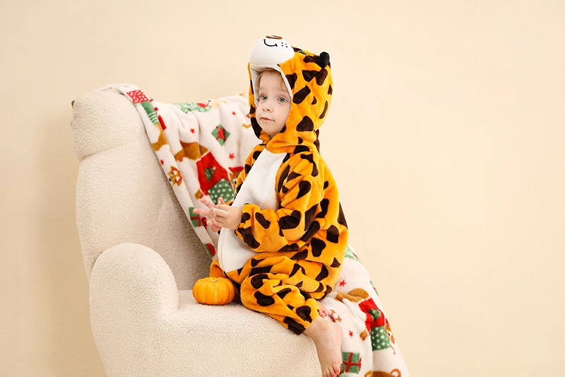 MICHLEY Halloween Baby Rompers Winter Kigurumi Hooded Flannel Toddler Infant Clothes Overall Bodysuits Jumpsuit Costume For Kid