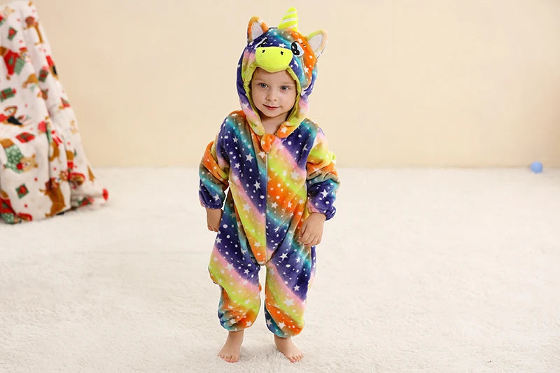 MICHLEY Halloween Baby Rompers Winter Kigurumi Hooded Flannel Toddler Infant Clothes Overall Bodysuits Jumpsuit Costume For Kid