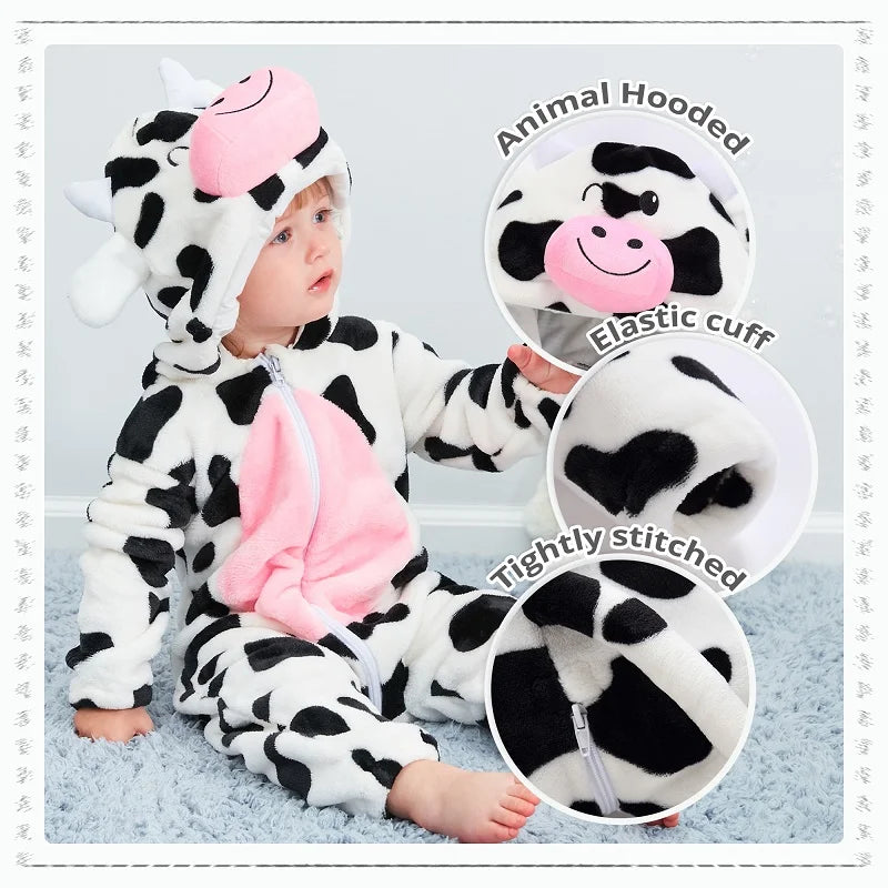 MICHLEY Halloween Baby Rompers Winter Kigurumi Hooded Flannel Toddler Infant Clothes Overall Bodysuits Jumpsuit Costume For Kid