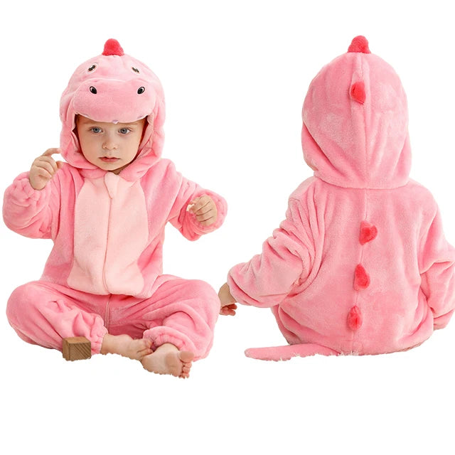 MICHLEY Halloween Baby Rompers Winter Kigurumi Hooded Flannel Toddler Infant Clothes Overall Bodysuits Jumpsuit Costume For Kid