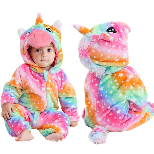 MICHLEY Halloween Baby Rompers Winter Kigurumi Hooded Flannel Toddler Infant Clothes Overall Bodysuits Jumpsuit Costume For Kid