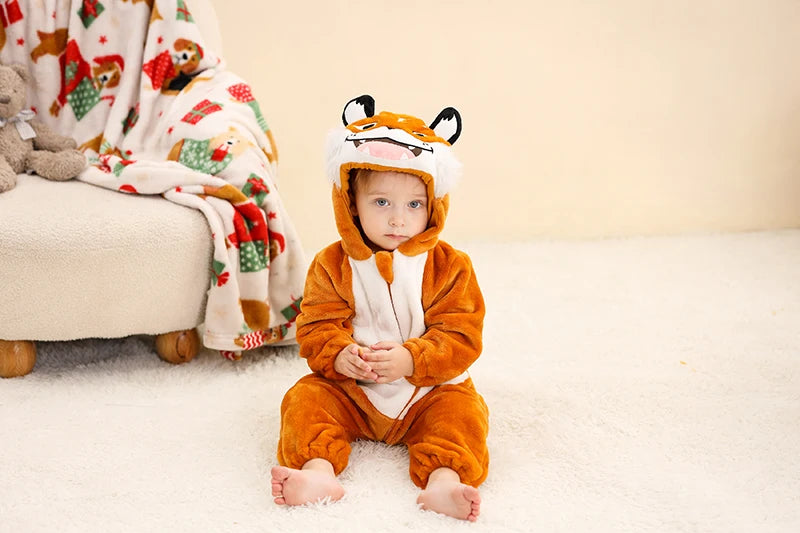 MICHLEY Halloween Baby Rompers Winter Kigurumi Hooded Flannel Toddler Infant Clothes Overall Bodysuits Jumpsuit Costume For Kid