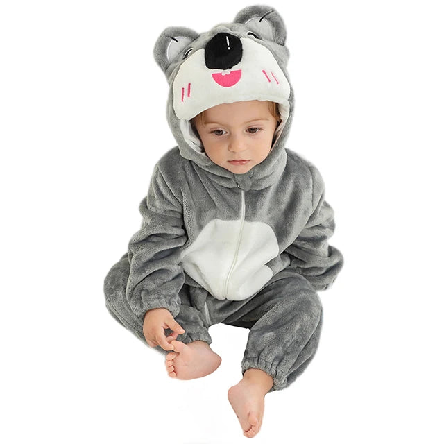 MICHLEY Halloween Baby Rompers Winter Kigurumi Hooded Flannel Toddler Infant Clothes Overall Bodysuits Jumpsuit Costume For Kid